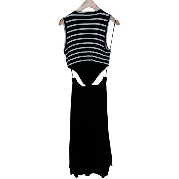 A.L.C Striped Cutout Knotted Sleeveless Midi Dress Black White Stripe SMALL - Picture 3 of 8